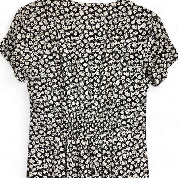 All Week Long Vtg 80s Maxi Dress Sz 10 Smocked Drop Bow Floral Black White - Picture 7 of 9